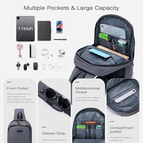 SPAHER Man Bag Sling Bag Backpack Mens Messenger Bag Chest Bag Waterproof Crossbody Shoulder Bag with USB Charging Port Daypack For Business Outdoor Sports Hiking Camping Travelling Cycling
