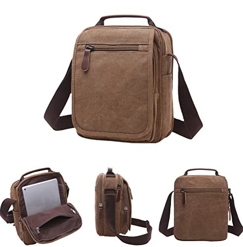 MAKINGTEC Men's Multifunctional Canvas Shoulder Bag, Handbag Multi-Pockets Business Messenger Bags, Outdoor Sports Over Shoulder Crossbody Side Bag