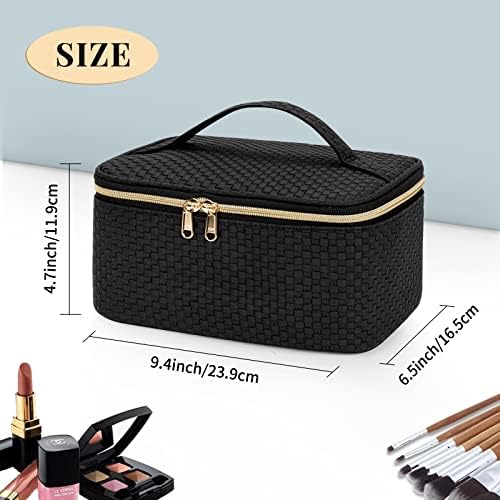 OCHEAL Makeup Bag, Portable Cosmetic Bag, Large Capacity Travel Makeup Case Organizer, Black Makeup Bags For Women Toiletry Bag for Girls Traveling With Handle and Divider