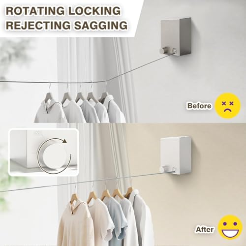 Azonee Retractable Clothesline Indoor, Clothes Line Retracting Outdoors, Heavy Duty Stainless Steel Clothes Drying Laundry Line, Wall Mounted Clothes Line Outdoors Set, for Balconies, Courtyards, RVs