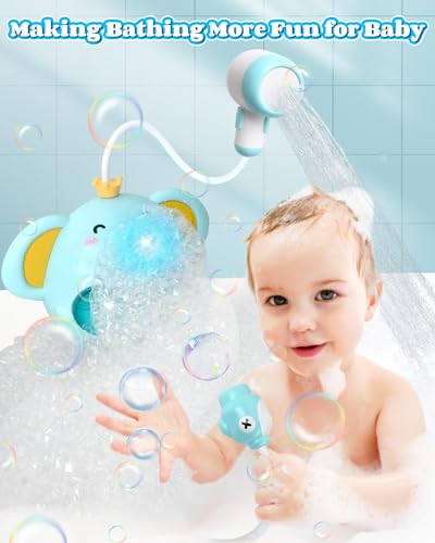 KASTWAVE Baby Bath Toy with Shower Head, Elephant Water Spray Squirt Shower Faucet and Automatic Bubble with Music & Light, Bathtub Water Pump Summer Essentials for Toddlers and Kids Ages 1-3