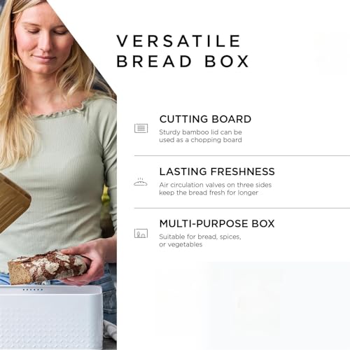 THE WHITE SHOP Bread Box Metal bread box with linen bread bag for long lasting freshness Bread box with bamboo lid usable as cutting board (Size : Black)
