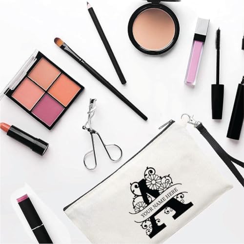 PRINTSHOP4ME Personalized Makeup Bag - Initial Monogram Cosmetic Pouch - Customizable Your Name - Monogrammed Makeup Pouch - Perfect for Travel Organizer - Cosmetic Bag for Women (N)
