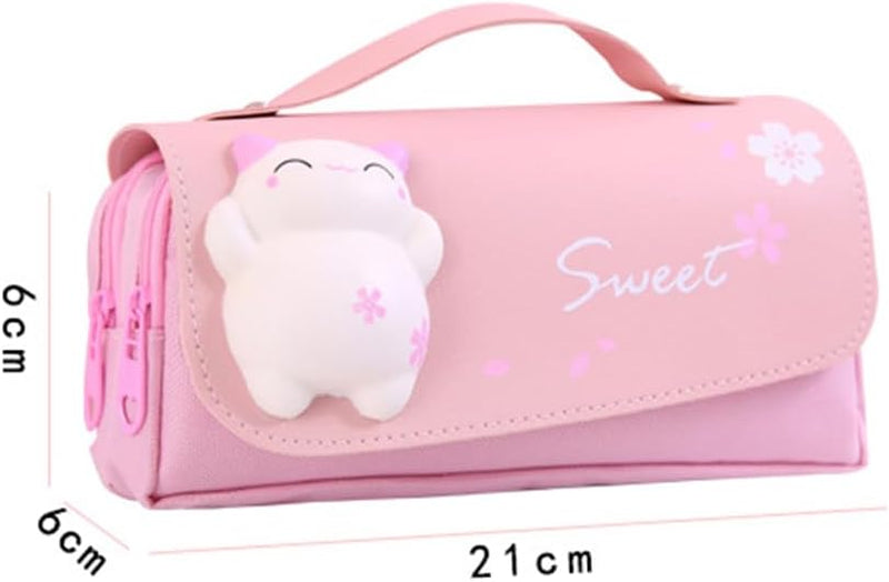 Large Capacity Pencil Case, 3 Compartments Pouch Pen Bag for School Kids Teen Girl, Students Stationery Organizer Stress Release Pencil Case(Pink)