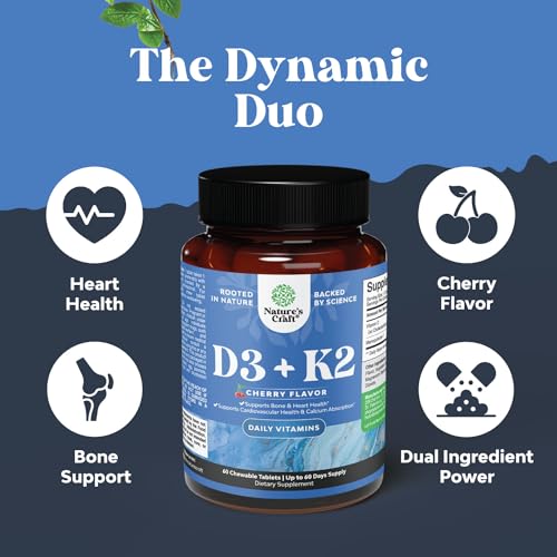 Vitamin D3 with K2 MK7 Supplement - Vitamin D3 2000 IU Tablets and Vitamin K2 for Immune Support Bone Health Heart Health Joint Support Bone Strength and Mood Boost - VIT D3 K2 Immune System Support