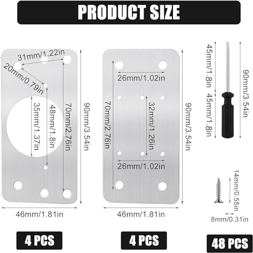 Thick Hinge Repair Plate Kit, 8pcs Cabinet Hinge Repair Plate Stainless Steel Door Hinge Repair Kit Hinge Fixing Plate Bracket kit with Mounting Screw, Protect Wooden Kitchen Cabinet Door, Furniture
