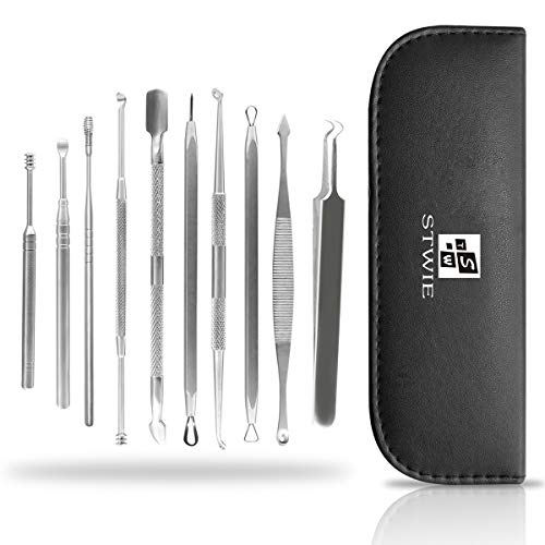 STWIE 10PCS Blackhead Remover Tools Kits + Ear Wax Removal Tools +Cuticle Pusher Remover Kit,10PCS Remover Tools Professional Pimple Comedone Extractor Zit Popper Tool Kit