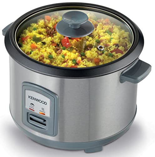 KENWOOD 2-in-1 Rice Cooker 2.8L 16-Cups Rice with Food Steamer Basket, Non-Stick Cooking Pot, Temepered Glass Lid, Warm/Cook Lights, Spatula Holder, Detachable Cord RCM71.000SS Silver