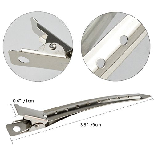 Bantoye 24 Packs Duck Bill Clips, Bantoye 3.5 Inches Rustproof Metal Alligator Curl Clips with Holes for Hair Styling, Hair Coloring, Silver