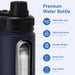 Thermos Flask Insulated Water Bottle 32oz Straw-Brush-3 Lid-handle Triple Wall Vacuum Stainless Steel Water Bottle 1L Sports Jym Office school kids Water Bottle Hot & Cold Water Bottle 950ml dark blue