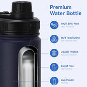 Thermos Flask Insulated Water Bottle 32oz Straw-Brush-3 Lid-handle Triple Wall Vacuum Stainless Steel Water Bottle 1L Sports Jym Office school kids Water Bottle Hot & Cold Water Bottle 950ml dark blue