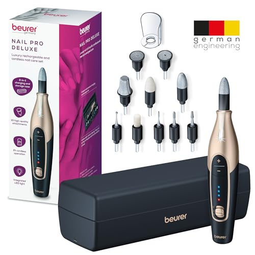 Beurer MP 84 Special Edition Manicure Pedicure Set Electric Nail File with Battery 10 Tips LED Light with Storage Case up to 4400 RPM Nail Cutter for Hand and Foot Care Black