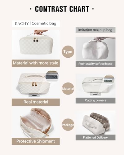 EACHY Travel Makeup Bag,Large Capacity Cosmetic Bags for Women,Waterproof Portable Pouch Open Flat Toiletry Bag Make up Organizer with Divider and Handle