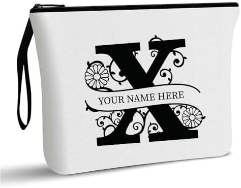 PRINTSHOP4ME Personalized Makeup Bag - Initial Monogram Cosmetic Pouch - Customizable Your Name - Monogrammed Makeup Pouch - Perfect for Travel Organizer - Cosmetic Bag for Women (N)