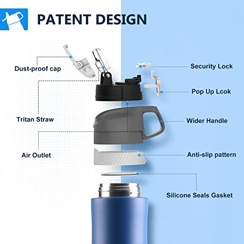 FJbottle Stainless Steel Water Bottle with Straw Lid 20 oz Double Wall Vacuum Insulated Kids Water Bottle Keeps Hot and Cold for Boys Girls School Sports Travel