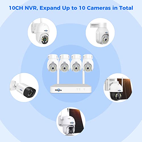 Hiseeu 5MP Wireless PTZ Security Camera System, Indoor Outdoor IP66 Waterproof WiFi Camera, 4K 10CH NVR, 2-Way Audio, Motion Detection Alarm, 24/7 Surveillance, 1TB Hard Drive (Plug-in Power Supply)
