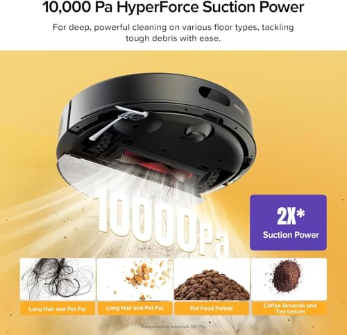 roborock Q7 TF+ Robot Vacuum and Mop, Self-Emptying Dock, 7 Weeks Hands-Free Cleaning, 10000Pa Suction, Dual Anti-Tangle System, for Pet Hair & Carpet, PreciSense LiDAR Navigation, App Control, Black