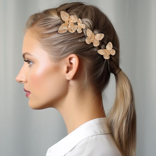 Piriuuo 5 Pieces Gold Butterfly Hair Clips, Butterfly Hair Pins Bridal Wedding Decoration Hair Pins Bride Headwear Butterfly Hair Accessories for Women and Girls