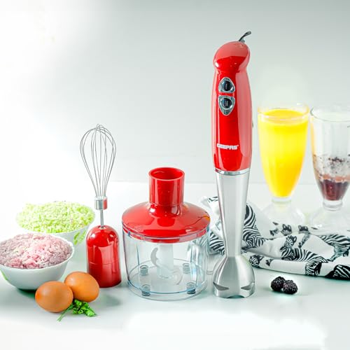 Geepas GHB6136 400W Hand Blender - Stainless Steel Blades with 2 Speed for Baby Food, Soup, Juice | 860ml Chopper Bowl & Electric Egg Whisk - 2 Years Warranty