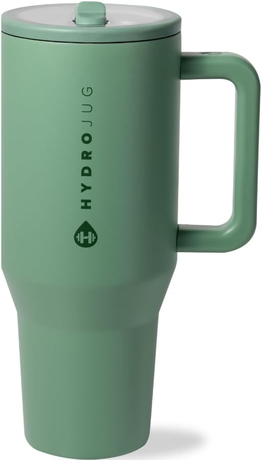 HydroJug Traveler - Modern 40 oz Tumbler with Handle & Simple Flip Straw - Car Cup Holder Friendly, Leak Resistant Water Bottle-Reusable Insulated Stainless Steel & Rubber Base - Gifts for Women & Men