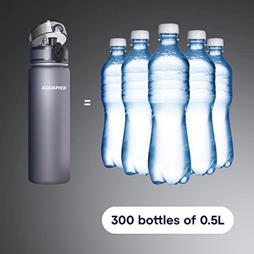 AQUAPHOR City Bottle 500ml Grey | Travel Water Bottle with Activated Carbon Filter | Filters Chlorine & Impurities | Made of Tritan & BPA-Free | Stay Hydrated On the Go!