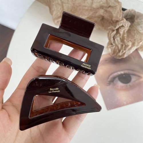 TMEOSK 2 PCS Hair Clips, Square Cutout and Triangle Design, Unique Korean Geometric Shape and Chocolate Color Matching, Suitable hair accessories for women