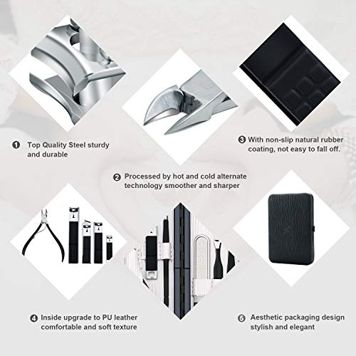 Keiby Citom Professional Nail Clipper Set - 18pcs Stainless Steel Manicure & Pedicure Kit with Case for Travel (Black)