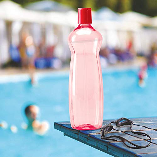 Milton Pacific Water Bottle with Lid Reusable Leakproof 34 Oz Set of 6-Pack Red, Plastic Large Big Drink Bottle Perfect for Cycling Camping Hiking Gym Yoga Travel, Outdoors, Great for Juices Milk