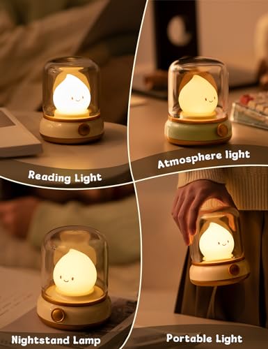 WANIDEA Cute Chibi Flame Lamp, Anime Cozy Lights, Retro Rechargeable Night Light, Decor, Cute Desk Accessories, Gifts