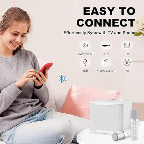 ACHAS Bluetooth Speaker with 2 Wireless Microphone Set, Wireless Karaoke Bluetooth Speaker, Portable Karaoke Machine, Portable Karaoke Mics Speaker Machine for Adults (Silver)