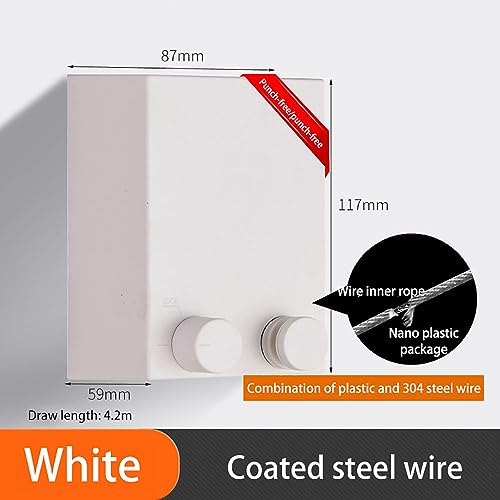 MUMOO BEAR Retractable Clothesline Stainless Steel Clothes Line Wall Mounted Telescopic Laundry Drying Line with 4.2 meters Adjustable Rope for Indoor Outdoor Balcony Laundry Room and Hotel (White)