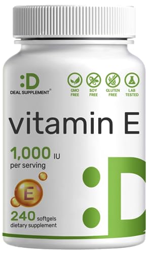 DEAL SUPPLEMENT Vitamin E Supplements, 1,000 IU Per Serving, 240 Softgels â€“ Extra Strength Antioxidant Protection â€“ Bioavailable Stable Form â€“ Skin, Heart, Brain, & Immune Support â€“ Non-GMO