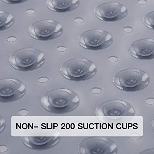 YINENN Non-Slip Bath Tub Shower Mat with Suction Cups and Drain Holes, 40x16in, Clear Gray