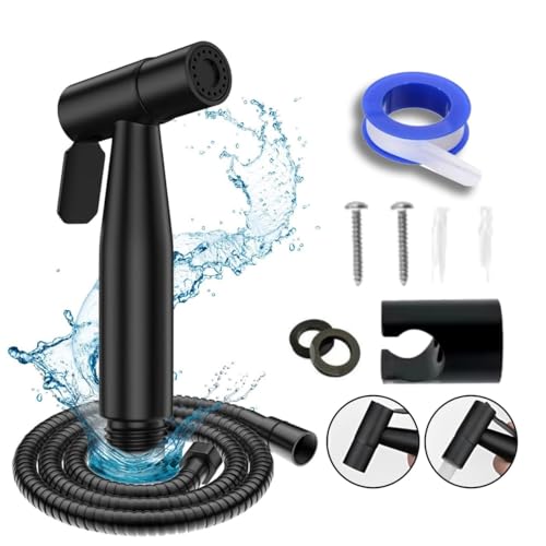 Junaris Shattaf Set Handheld Bidet Spryer for toilet | 304 Grade Stainless Steel Bathroom Jet Spray Set Features: Heavy-duty and durable, 150cm BLACK