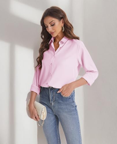 J.VER Womens Button Down Shirt Long Sleeve Solid Dress Shirts Chiffon Work Office Blouse Fashion Basic Business Formal Tops