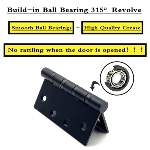 KSDCMRS Stainless Steel Door Hinge Ball Bearing NRP, Heavy Duty Inner and Outer Door Hardware for Left and Right Doors, 4" (101mm) x 4" (101mm) Door Hinge, Door Hinge 4 Pack (Black)