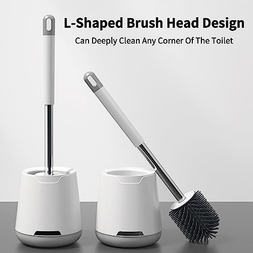 Wesoke Toilet Brush and Holder Set, Silicone Toilet Cleaner Brush Deep Cleaning Toilet Bowl Brush with Ventilated Holder & Long Handle for Bathroom Restroom, Floor Standing Toilet Scrubber Accessories