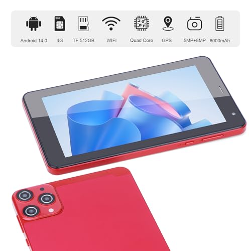 C idea 5G LTE with SIM Card Slot Tablet, 7 Inch Android 12 Tablet, 6GB RAM, 128GB ROM, Expandable to 512GB - 13MP Dual Camera, 6000mAh Battery - Includes Protector Case & Stylus (Red)