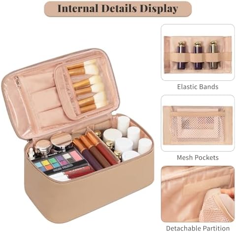 OCHEAL Makeup Bag, Portable Cosmetic Bag, Large Capacity Travel Makeup Case Organizer, Black Makeup Bags For Women Toiletry Bag for Girls Traveling With Handle and Divider