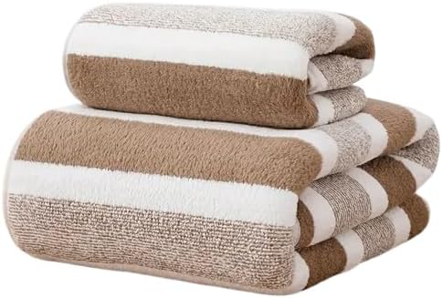 Ultra Soft Bath Towel Set, 100% Cotton, Bath and Hand Towels, Striped, Universal (Brown)
