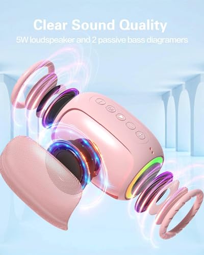 Azonee Portable Bluetooth Wireless Speaker - Crisp Sound, Multiple Play Modes, Ideal for Home and Outdoor Use, Compatible with Cellphones and PCs, Household Luminous High Volume Subwoofer (Pink)