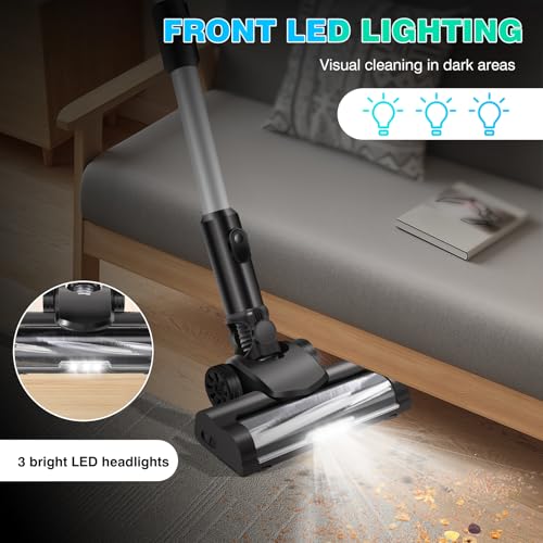 Cordless Vacuum Cleaner, 6 in 1 Lightweight Stick Vacuum, 22Kpa Powerful Suction Handheld Vacuum with 2 Speed, LED Light, 180° Rotatable Brush, 45 Min Runtime for Carpet, Hard Floor, Pet Hair, Car