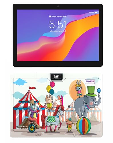 Atouch at your heart KT36 10.1 Inch Android 12 Kids Tablet Dual SIM Wifi, Dual Camera, Zoom App Supported Early Education Tab with Convertible Eva Case Stand and Gamepad (Blue)
