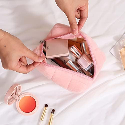 LYDZTION Plush Makeup Bag Cosmetic Bag for Women,Zipper Large Solid Color Travel Toiletry Bag Travel Make Up Toiletry Bag Washing Pouch, white
