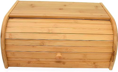 THE WHITE SHOP Bamboo Roll Top Bread Box Kitchen for Countertop Food Storage, Large, NO ASSEMBLY REQUIRED