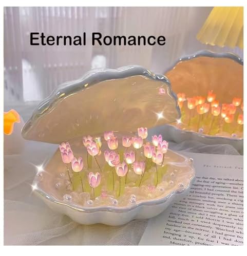 NALACAL DIY Tulip Night Light, 20 Flowers Shell Table Lamp, 2 in 1 Portable LED Handmade Bedroom Decor Creative Gift for Teen Girls, Friends,Children, Birthday, Mother's (Purple)