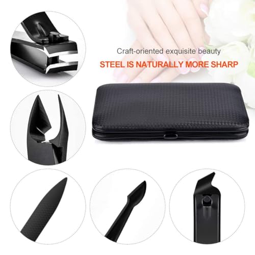 KASTWAVE Professional Pedicure Manicure Set, Stainless Steel Nail Care Tool with Cuticle Nail Cutter, Nail Scissors for Men and Women, Travel-Friendly with Exquisite Black Leather Box