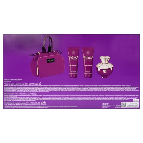 Versace Dylan Natural EDP Spray, Shower Gel, Body Lotion and Travel Bag 4-Piece Gift Set, Purple
