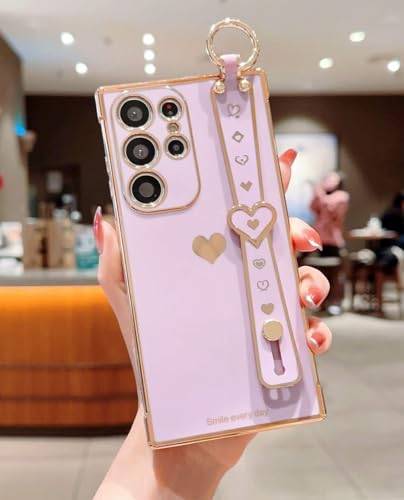 S24 Ultra Luxury Love Heart Plating Case for Girls Slim Soft TPU Cover Compatible with Samsung Galaxy S24 Ultra ???? ????? ????? | ???? ???? ??????? | ?????? ?? ??????? ??????? S24 ????? (Purple)