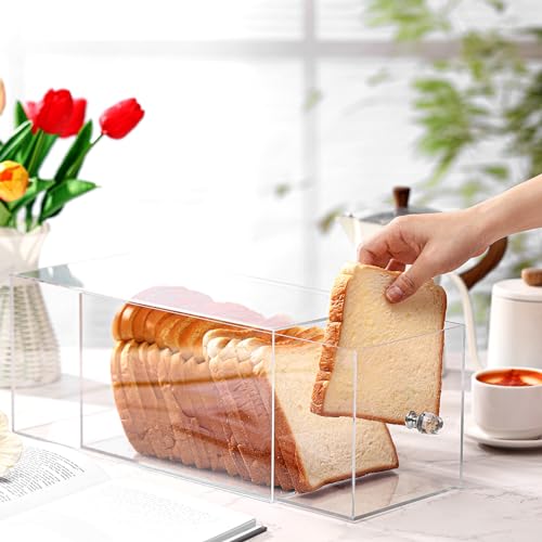 RimCereal Clear Bread Box Acrylic Bread Storage Container Display for Homemade Storage Bin for Kitchen Countertop, Muffins, Rolls Cake Food Party
